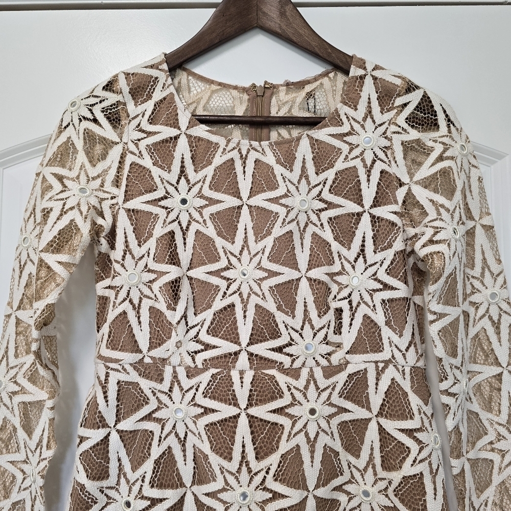 NWT For Love & Lemons Women Mini Star Dress Nude White Lace Size Medium Graduate - Picture 4 of 11